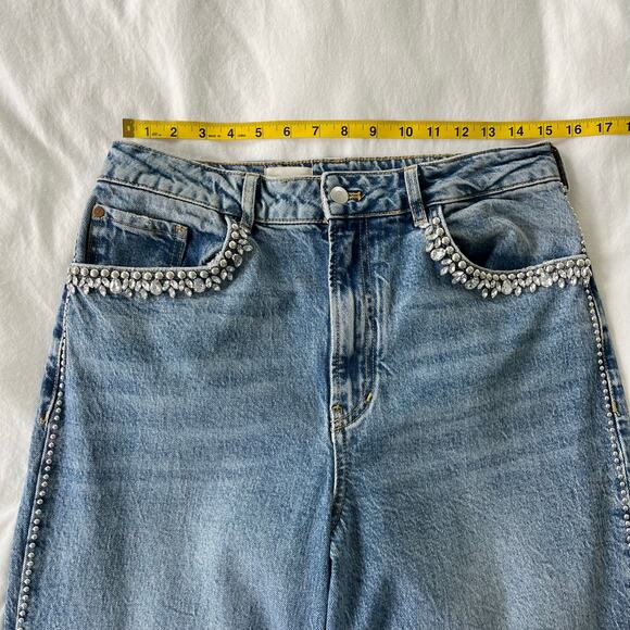 Anthropologie Pilcro Austyn High Rise Wide Leg Rhinestone Embellished Denim Jean - Picture 8 of 16